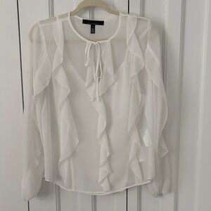 White House Black Market Sheer White Ruffle Blouse